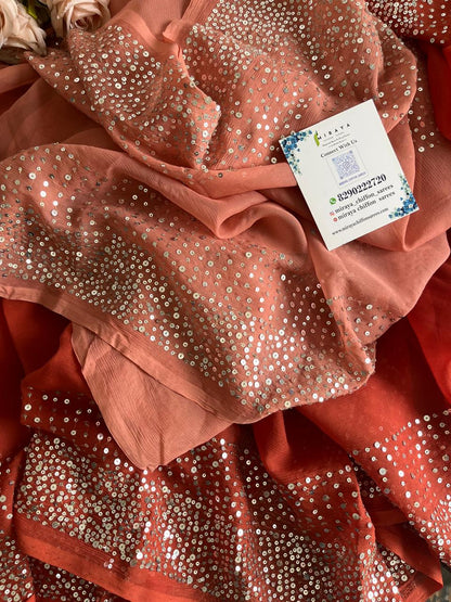 Ombre Brick Shaded Sequins Cocktail Saree