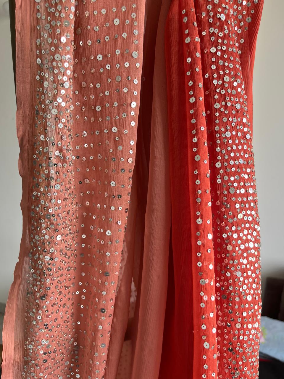 Ombre Brick Shaded Sequins Cocktail Saree