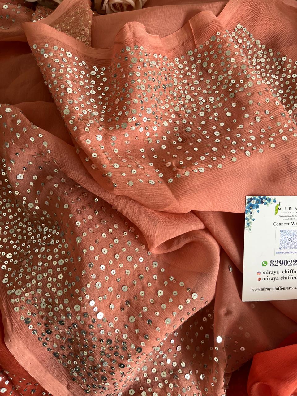 Ombre Brick Shaded Sequins Cocktail Saree