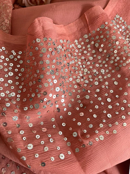 Ombre Brick Shaded Sequins Cocktail Saree