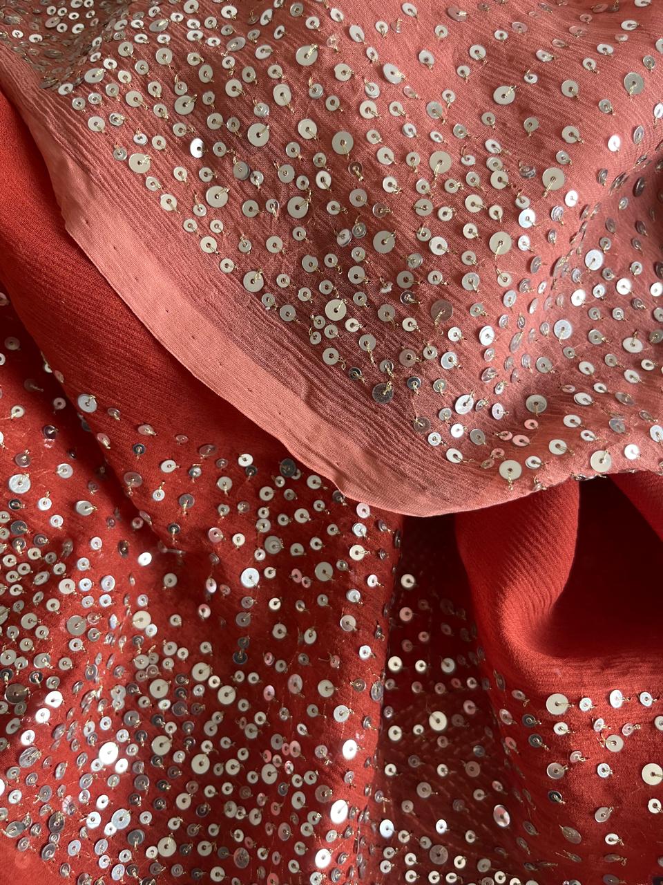 Ombre Brick Shaded Sequins Cocktail Saree