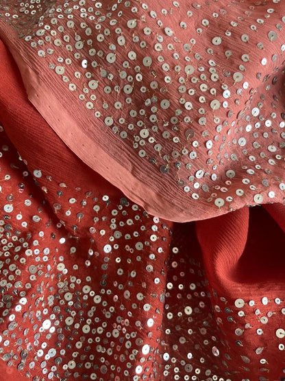 Ombre Brick Shaded Sequins Cocktail Saree