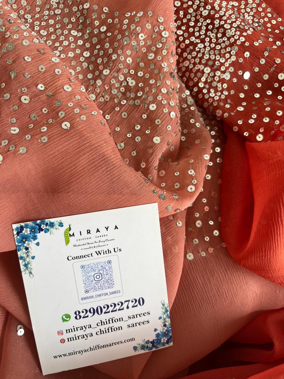 Ombre Brick Shaded Sequins Cocktail Saree