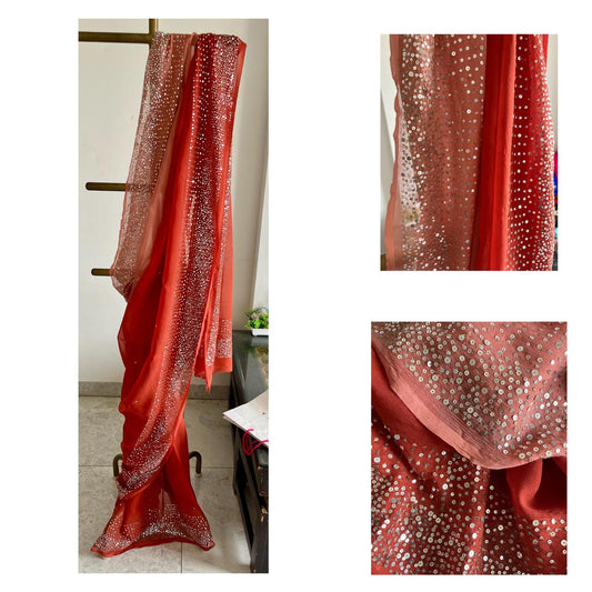 Ombre Brick Shaded Sequins Cocktail Saree