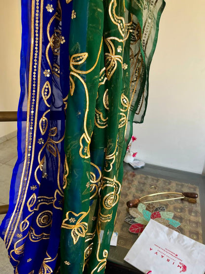 Ombre Blue Green Gotta Sequins Jaal Saree