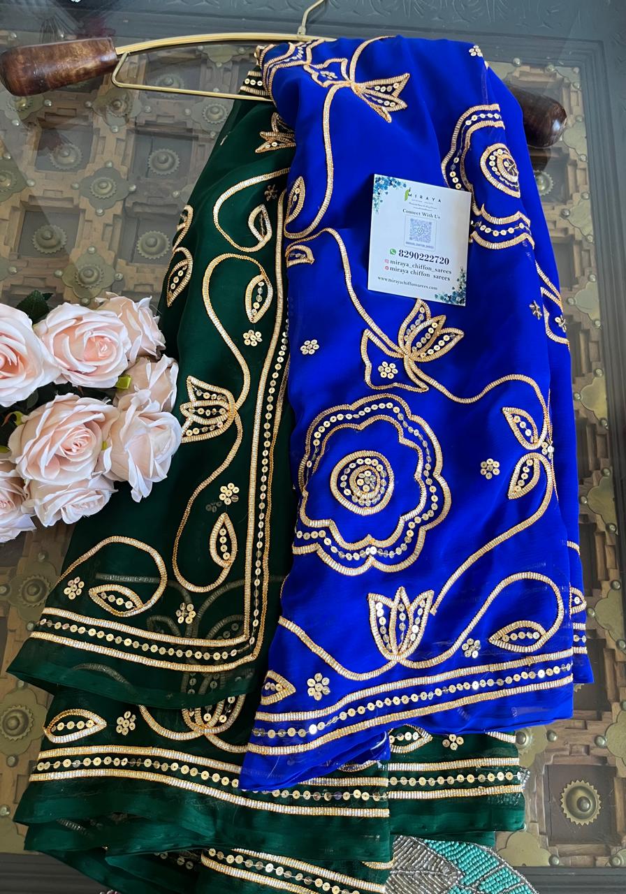Ombre Blue Green Gotta Sequins Jaal Saree