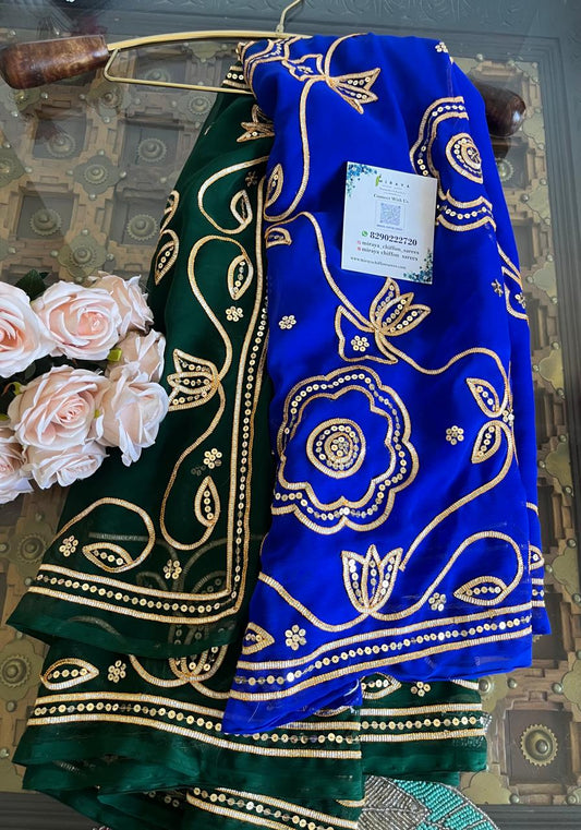 Ombre Blue Green Gotta Sequins Jaal Saree