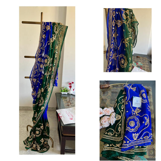 Ombre Blue Green Gotta Sequins Jaal Saree