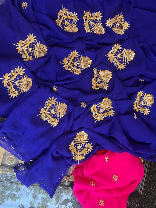 Blue Zardoji Buta Saree