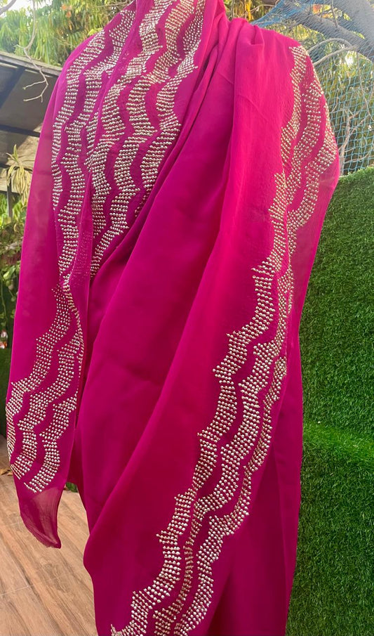 Magenta Sequins Border Saree