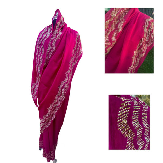 Magenta Sequins Border Saree