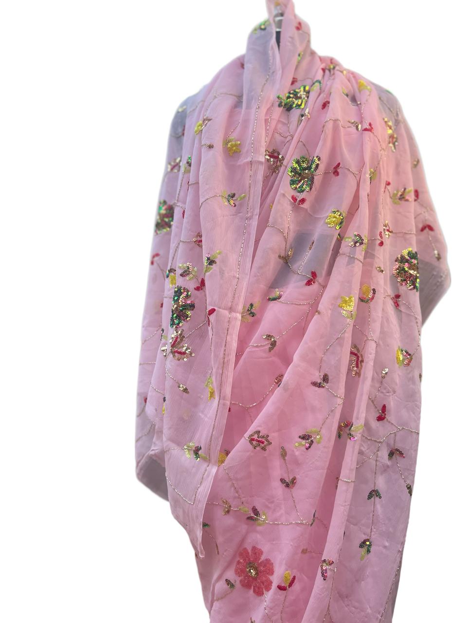 Pink Colour Sequins Jaal Saree