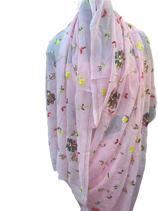 Pink Colour Sequins Jaal Saree