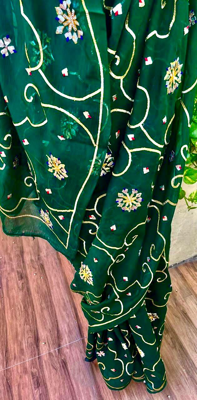 Bottle-Green Gotta Jaal Saree