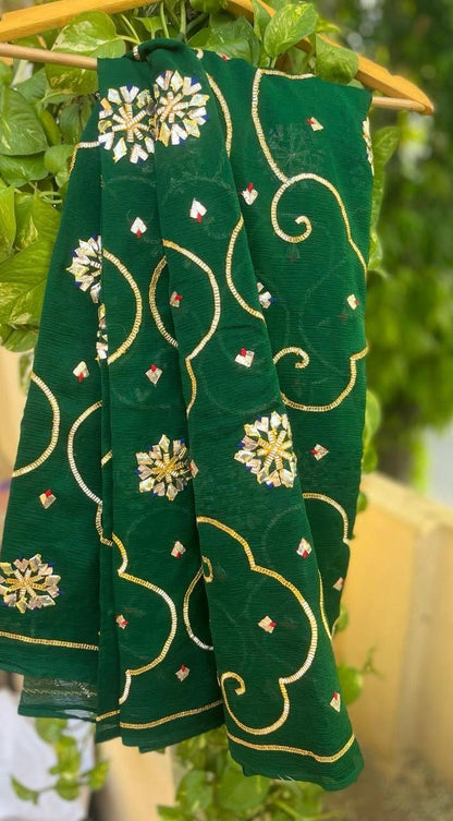 Bottle-Green Gotta Jaal Saree