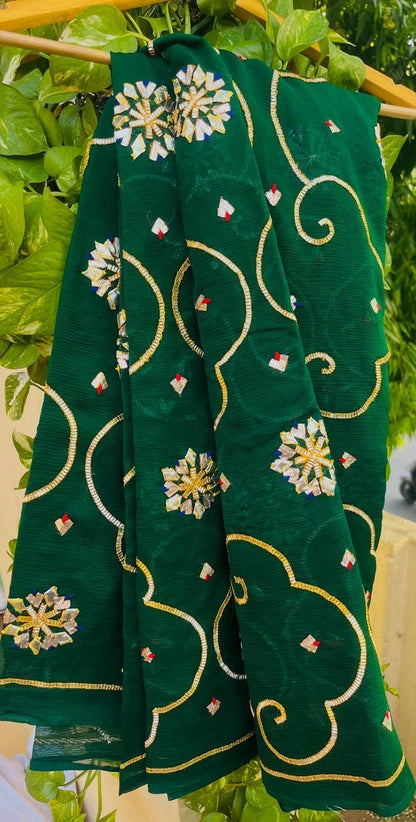 Bottle-Green Gotta Jaal Saree