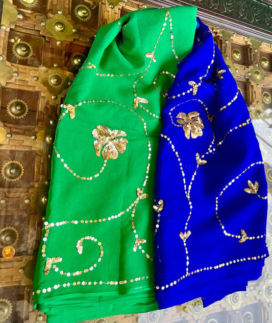 Ombre Blue Shaded Sequins Jaal Saree