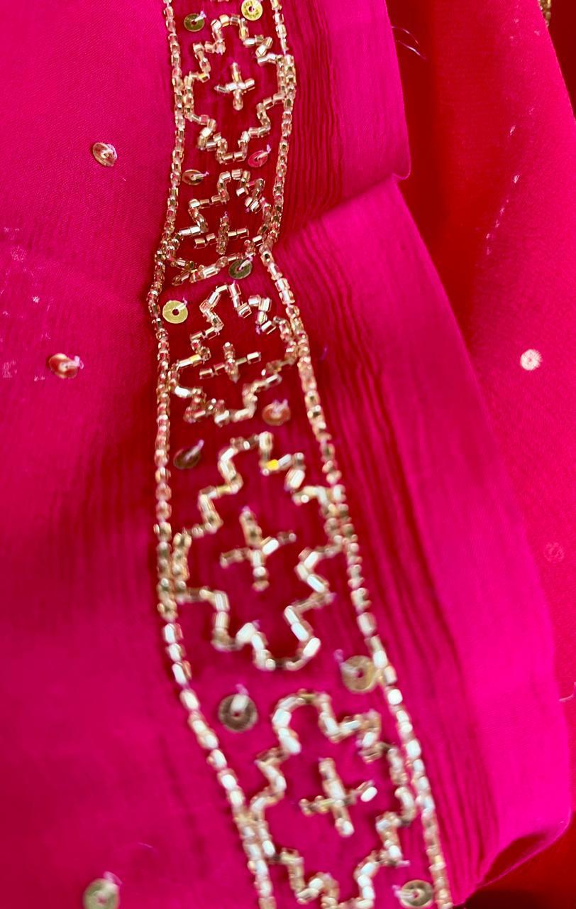 Ombre Red Pink Cutdana Border Saree