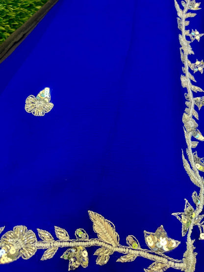 Blue Zari & pearl Border Saree