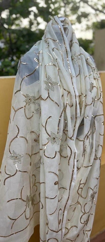 Off-White Sequins Jaal Saree