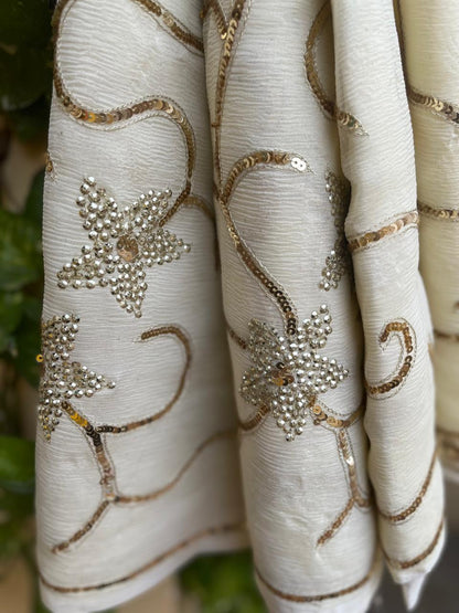 Off-White Sequins Jaal Saree