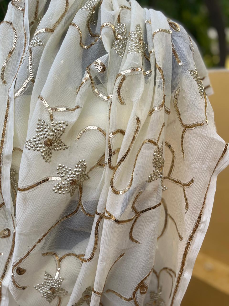 Off-White Sequins Jaal Saree