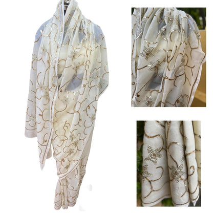Off-White Sequins Jaal Saree