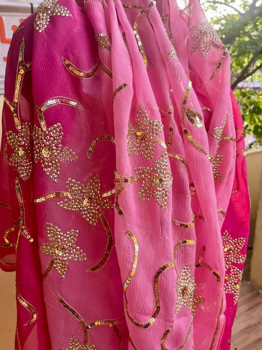 Ombre Pink Shaded Jaal Saree