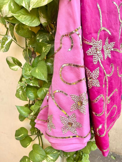 Ombre Pink Shaded Jaal Saree