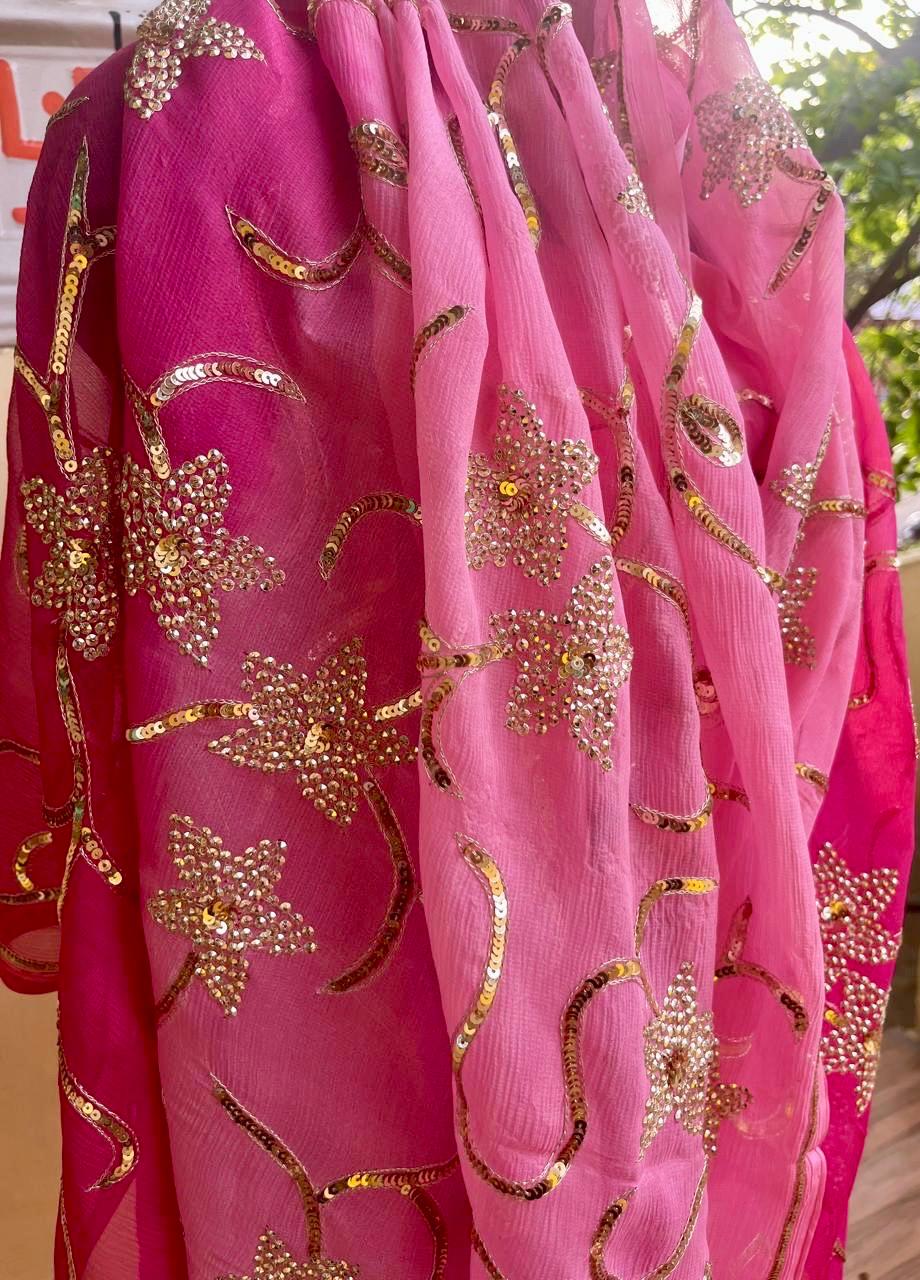 Ombre Pink Shaded Jaal Saree