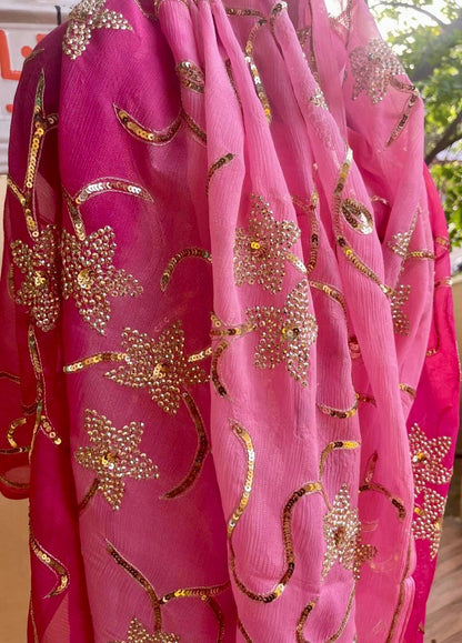 Ombre Pink Shaded Jaal Saree