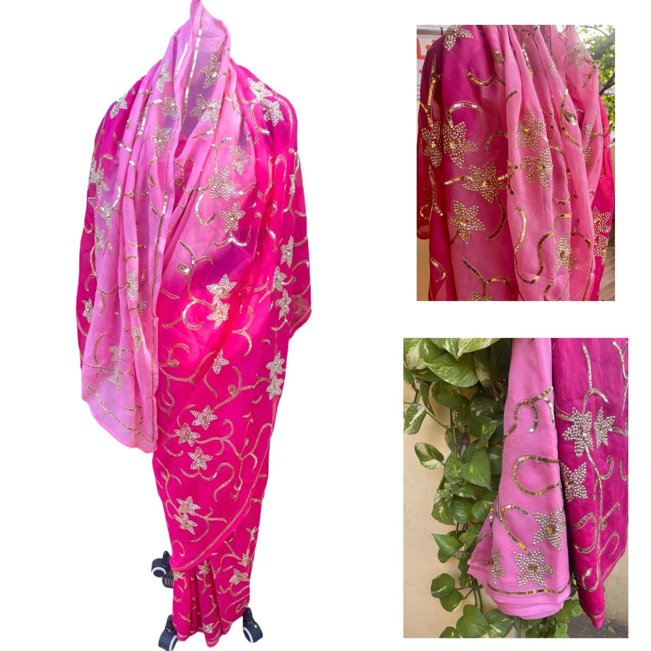 Ombre Pink Shaded Jaal Saree