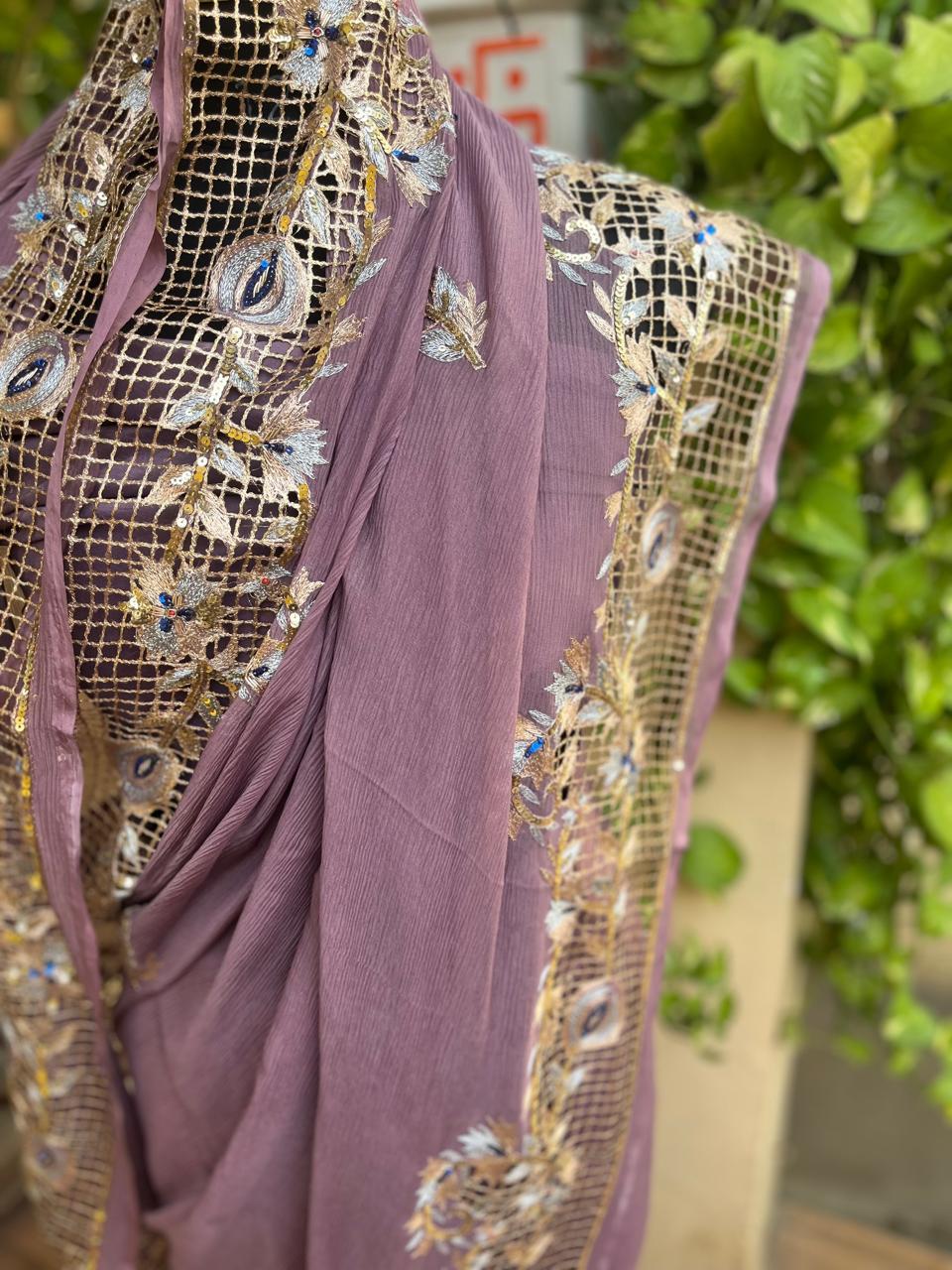 Mauve Cutwork Border Saree