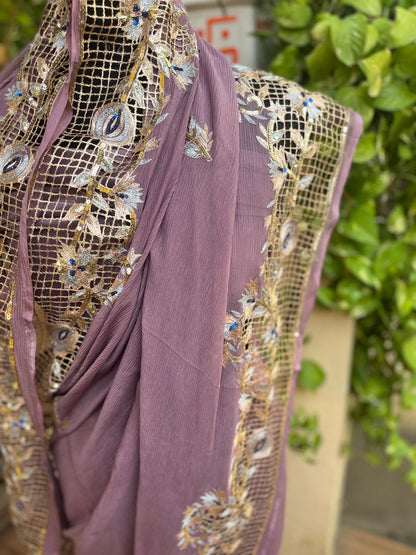 Mauve Cutwork Border Saree
