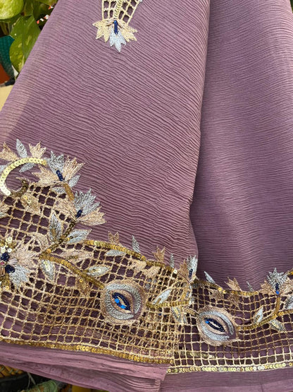Mauve Cutwork Border Saree