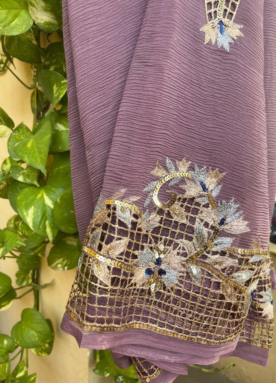 Mauve Cutwork Border Saree