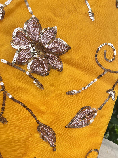 Yellow Sequins Jaal Saree