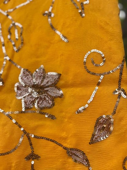 Yellow Sequins Jaal Saree