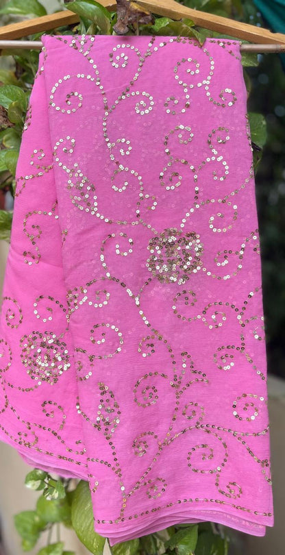 Pink Sequins Jaal Saree