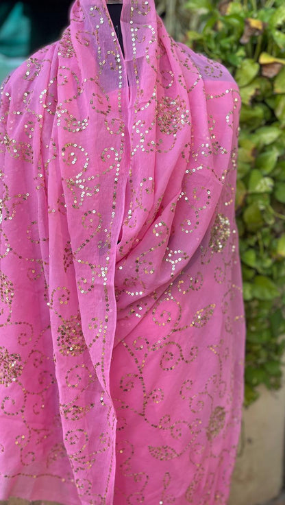 Pink Sequins Jaal Saree