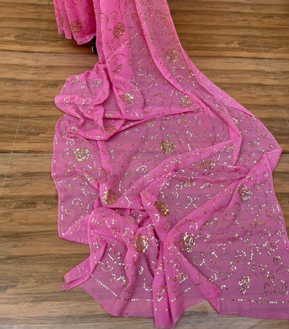Pink Sequins Jaal Saree