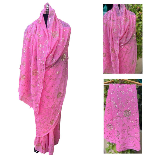 Pink Sequins Jaal Saree