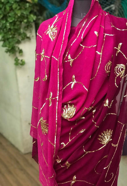 Ombre Wine Shaded Sequins Jaal Saree