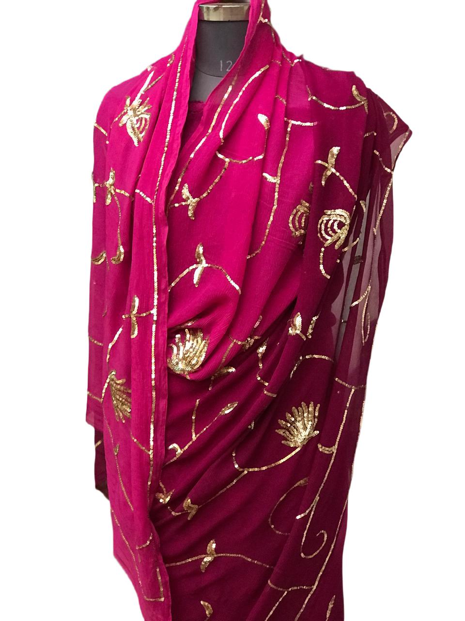 Ombre Wine Shaded Sequins Jaal Saree