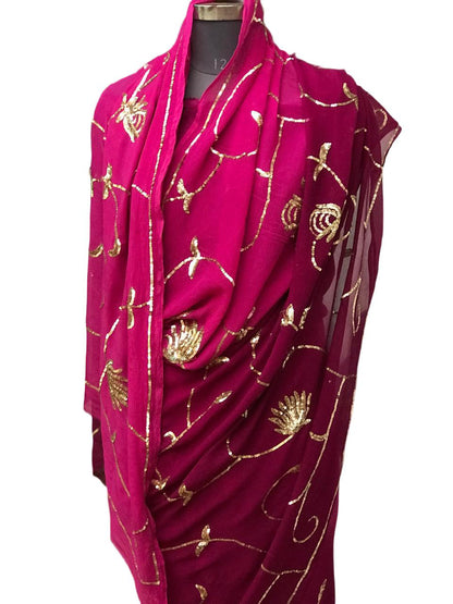 Ombre Wine Shaded Sequins Jaal Saree