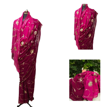 Ombre Wine Shaded Sequins Jaal Saree