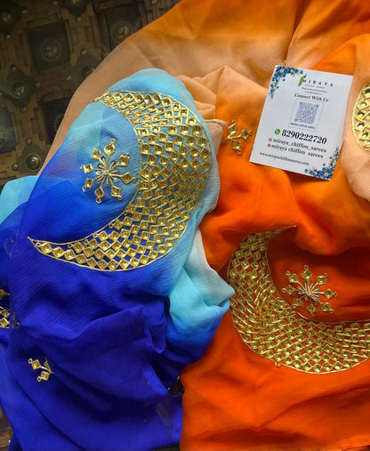 Ombre Blue Orange Danka Buta Saree