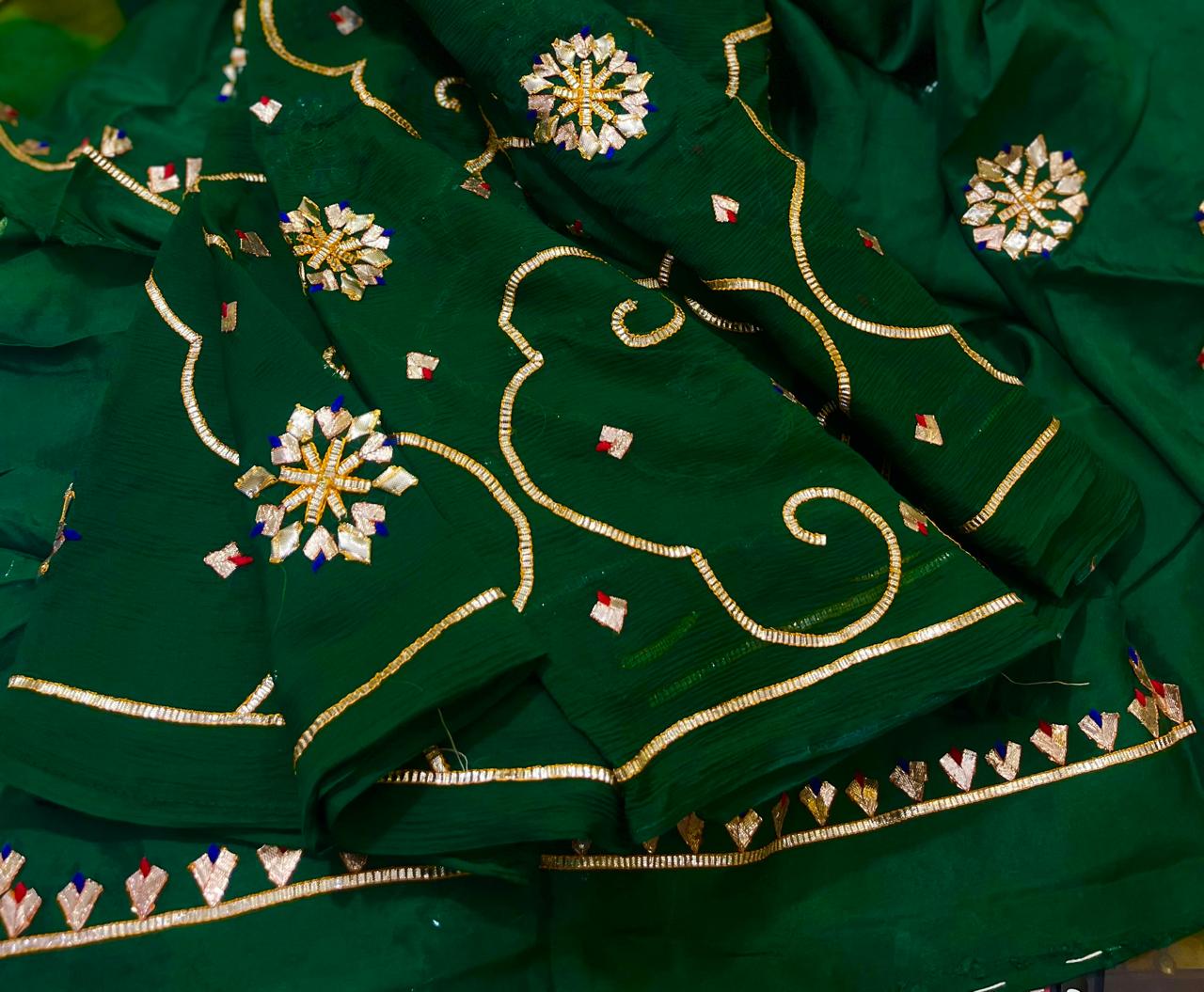 Bottle green sequins worked saree