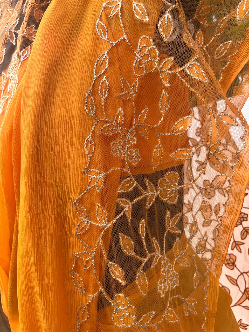 Orange Cutwork Border Saree