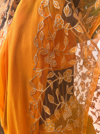 Orange Cutwork Border Saree